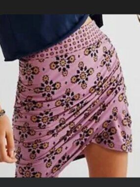 Free People Pink Floral Ruched Mini Skirt